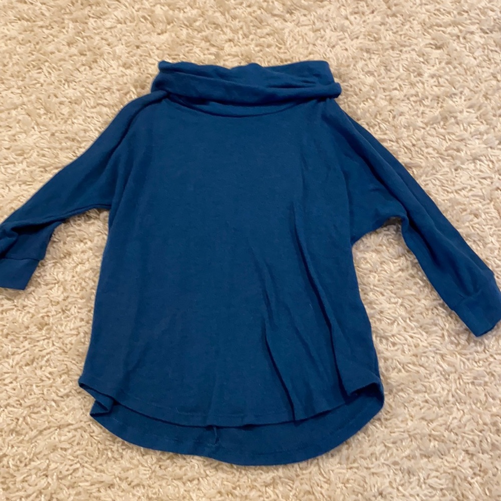 Copper key. Girls size large. Blue cowell neck top with 3/4 length sleeve